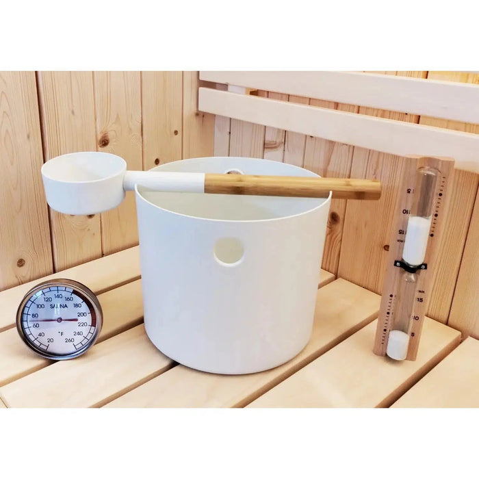 SaunaLife Bucket and Ladle Package 2 Timer, Thermometer w/Premium Bucket & Ladle - Sauna Accessory Package - Sauna Heater Supply