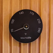 SaunaLife Wooden 1 - Gallon Sauna Bucket, Wood Ladle, Thermometer, Hygrometer, Black - Sauna Heater Supply