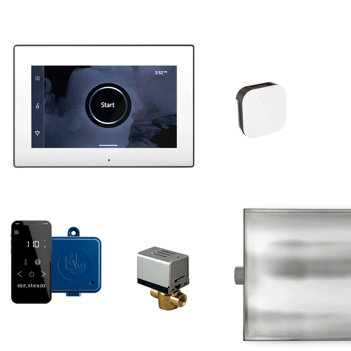 XButler Steam Shower Control Package with iSteamX Control and Aroma Glass SteamHead in White - Sauna Heater Supply